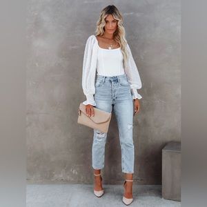 SWEETWATER SWISS DOT RIBBED BODYSUIT - OFF WHITE